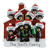 Family of 9 Black Bear with Red barn Personalized Christmas Ornament, 9 Grandkids Keepsake