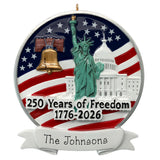 Personalized USA 250th Anniversary Ornament, 1776–2026 Years of Freedom, Custom Family Name Patriotic Keepsake