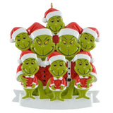 Personalized Green Monster Family of 8 Christmas Ornament