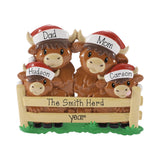 Personalized Highland Cow Family of 4,  Hand Personalized Family Christmas Ornament