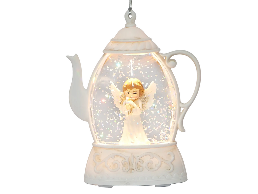 5.3" Lighted Angel Teapot Christmas Glitter Globe