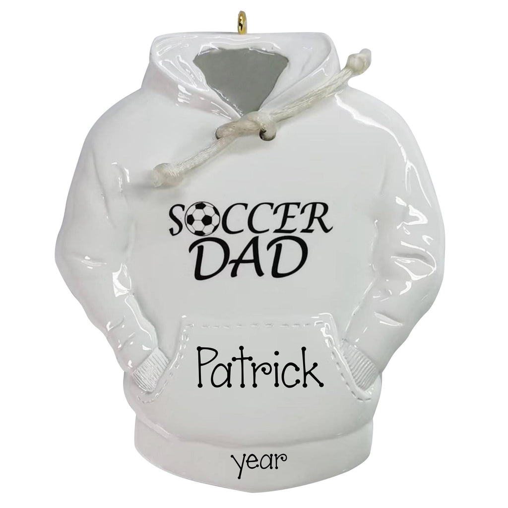 Soccer Dad Sweatshirt Personalized Christmas Ornament, White Soccer Sweatshirt