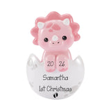 Baby Girl Pink Triceratops Christmas Ornament, First Christmas Keepsake, Hand-Personalized