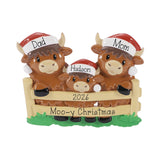 Personalized Highland Cow Family of 3,  Hand Personalized Family Christmas Ornament