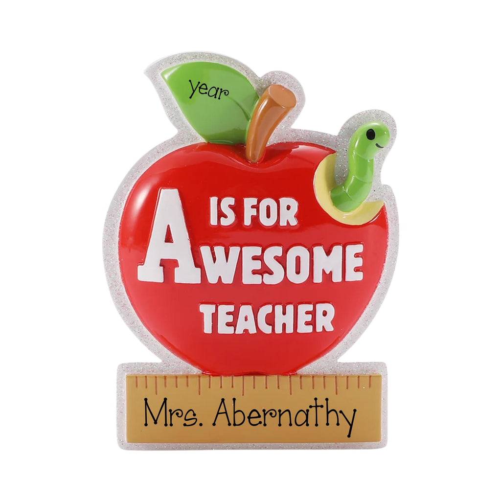 A Is For Awesome Teacher Hand Personalized School Gift, Teacher Apple Christmas Ornament