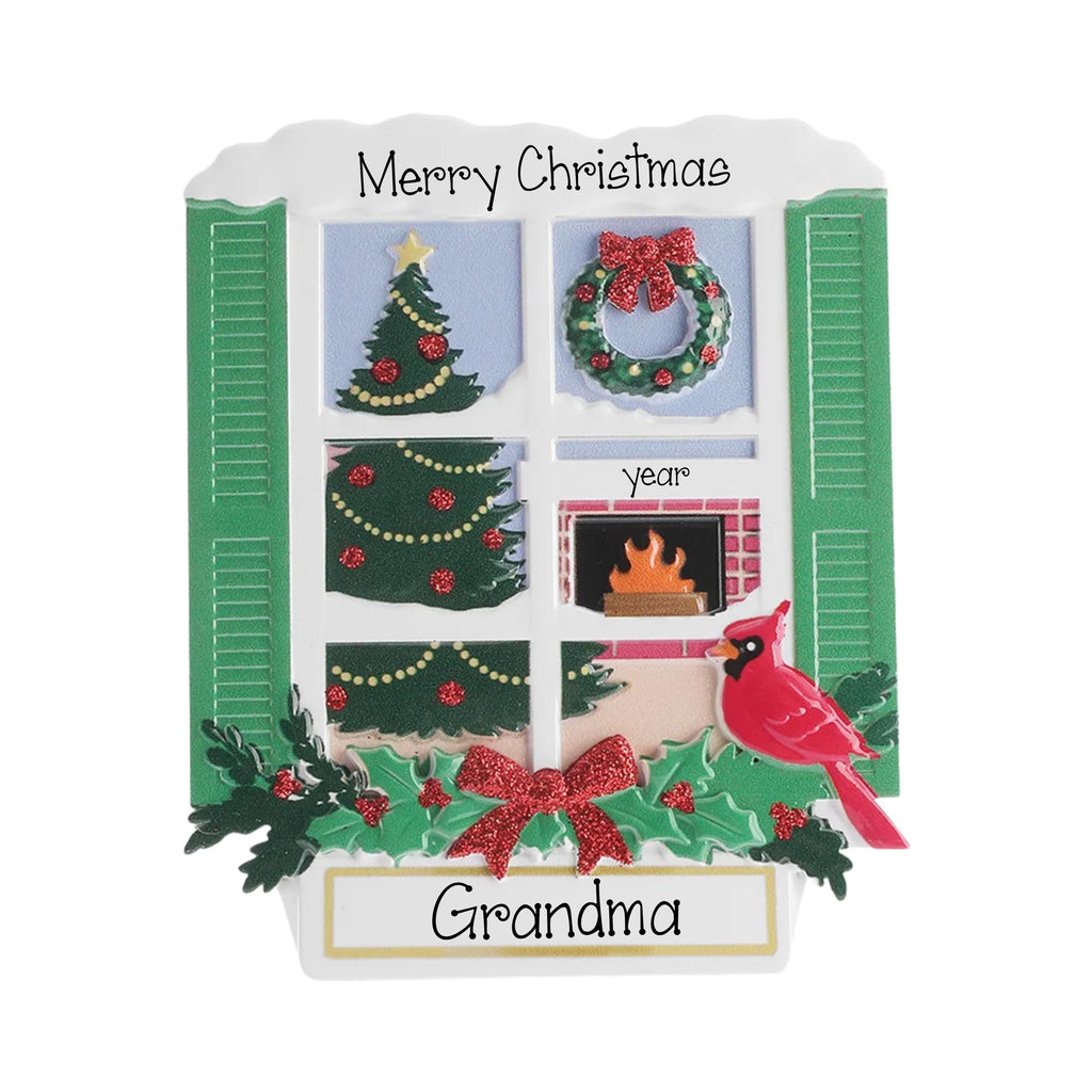Personalized Traditional Christmas Window, Cardinal Christmas Ornament