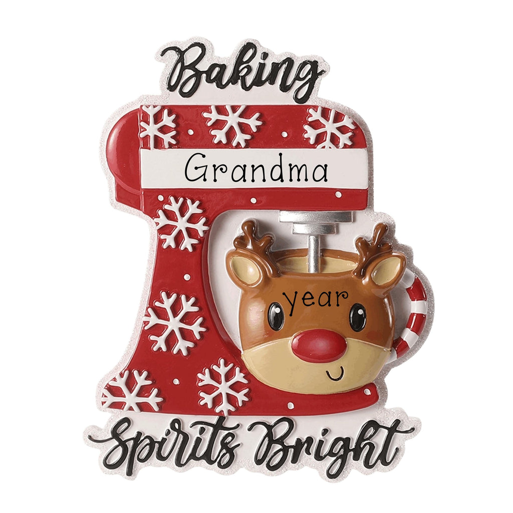 Personalized Red Mixer Ornament~ Baking Spirits Bright Ornament with Rudolph ~ Baker Ornament ~ Baking Christmas Cookies ~ Baking with Mom
