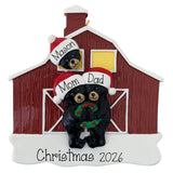 Personalized Black Bear Family of 3 Christmas Ornament – Red Barn Family or Grandkids Keepsake