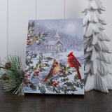 White Gold Cardinals 6x8 Lighted Tabletop Canvas