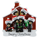 Personalized Black Bear Family of 6 Christmas Ornament – Red Barn Family or Grandkids Keepsake