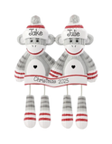 Personalized Sock Monkey Couple Christmas Ornament ~ Grandkids Christmas Ornaments ~ Sock Monkey Best Friends Hand Personalized Ornament