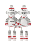 Personalized Sock Monkey Couple Christmas Ornament ~ Grandkids Christmas Ornaments ~ Sock Monkey Best Friends Hand Personalized Ornament