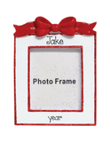 Christmas Red Bow Picture Frame Personalized Ornament with a Red Glitter Trim
