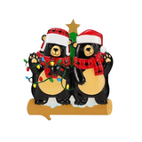 Black Bear Couples Ornament ~ Our First Christmas ~ Couples Bear Christmas Ornaments ~ Black Bears with a strand of Christmas Lights