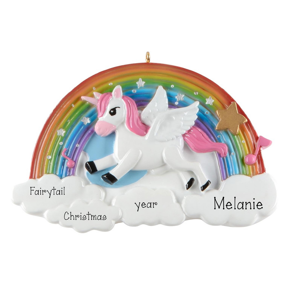 Unicorn and Rainbow Personalized Christmas Ornament
