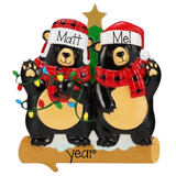Black Bear Couples Ornament ~ Our First Christmas ~ Couples Bear Christmas Ornaments ~ Black Bears with a strand of Christmas Lights