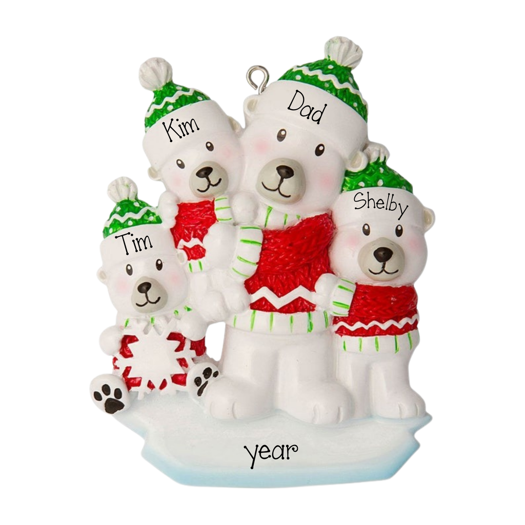 Personalized Dad with 3 KIDS ~ Family of 4 Ornament