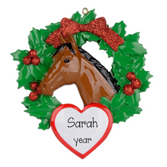 Brown Horse in a White Horse Shoe-Personalized Ornament