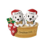 Two Dalmatians in a basket Personalized Christmas Ornament ~ Dalmatian Single Parent in a Wicker Basket ~ Twins First Christmas