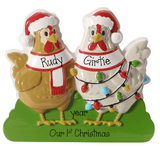 Single Parent Personalized Christmas Ornament ~ 2 Chickens Christmas Ornament ~ Hen and Rooster Ornament ~ Farm Living