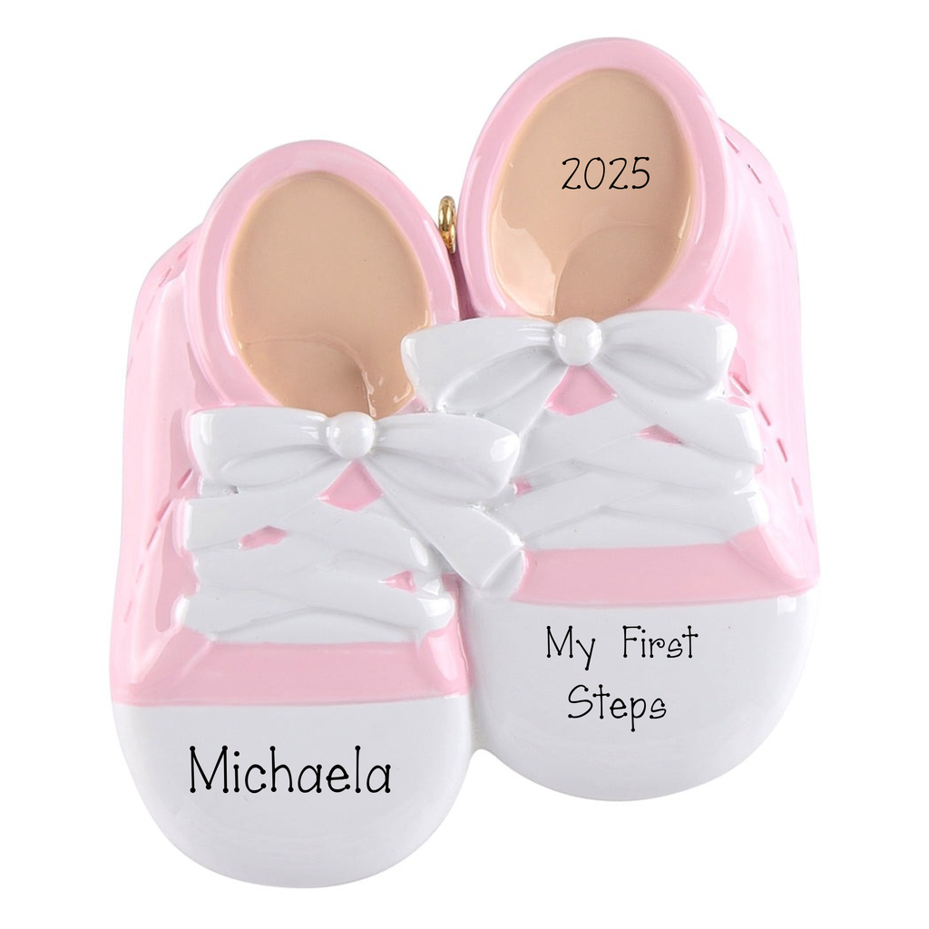 Personalized Pink Baby Shoes Christmas Ornament ~ Baby's 1st Steps ~ New Born Keepsake