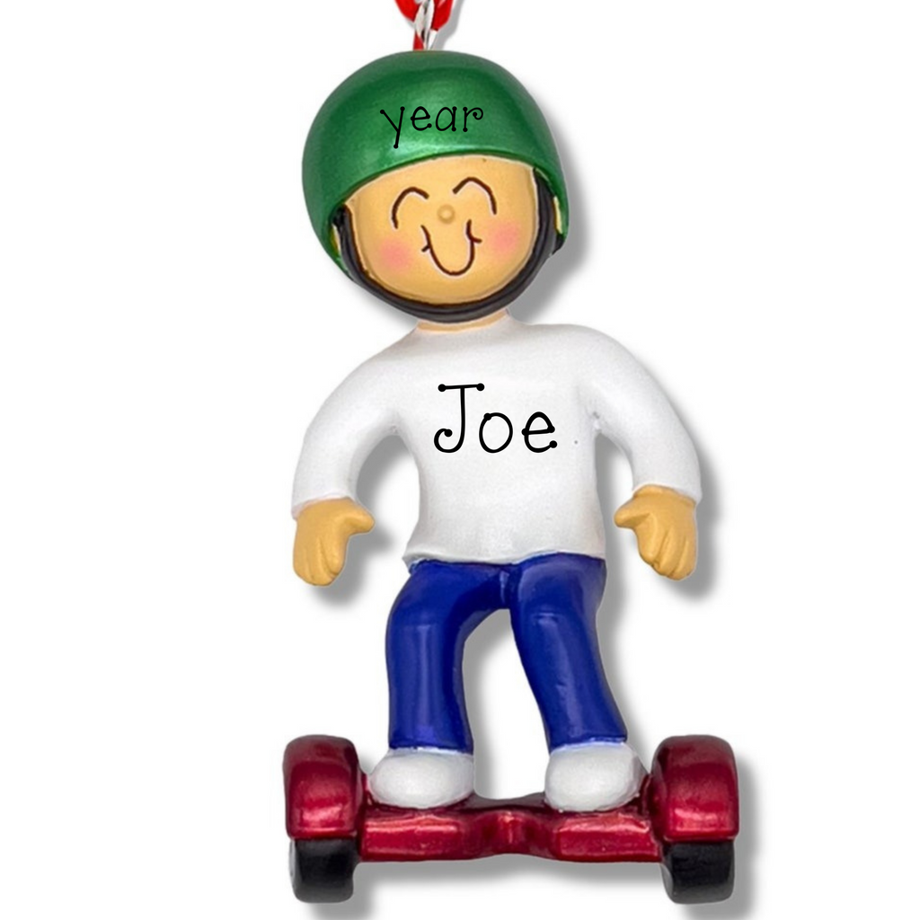 Personalized Male Hoverboard Ornament ~ New Hover Board Christmas Ornament ~ Boy Christmas Ornaments ~ Hand Personalized Ornament