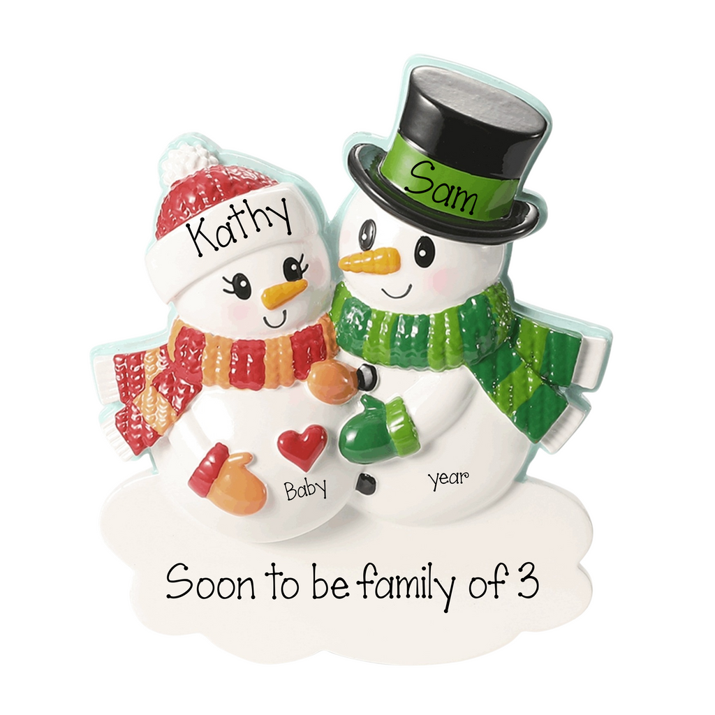 Expecting Snowman Couple Personalized Christmas Ornament