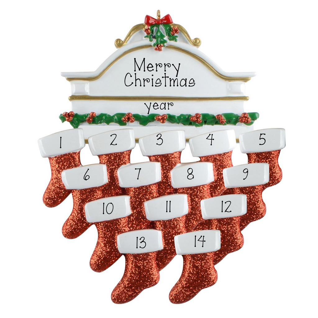 White Mantle Family of 14 Personalized Christmas Ornament ~ 14 Grandchildren