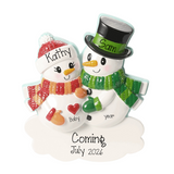 Expecting Snowman Couple Personalized Christmas Ornament