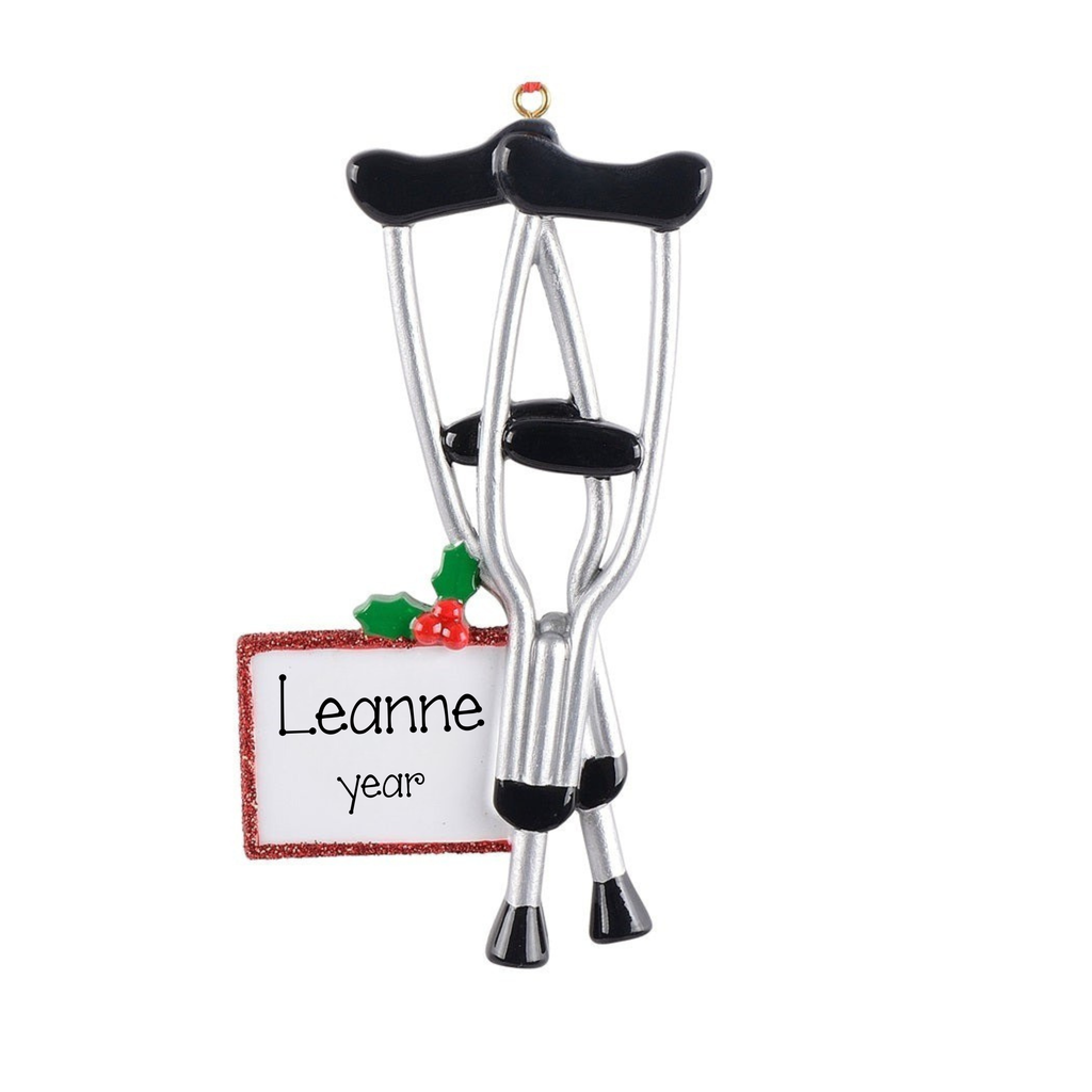 Crutches Personalized Christmas Ornament ~ Broken Leg Surgery Gift ~ Broken Bone ~ Hip Replacement ~ Cast Ornament ~ Medical Ornament