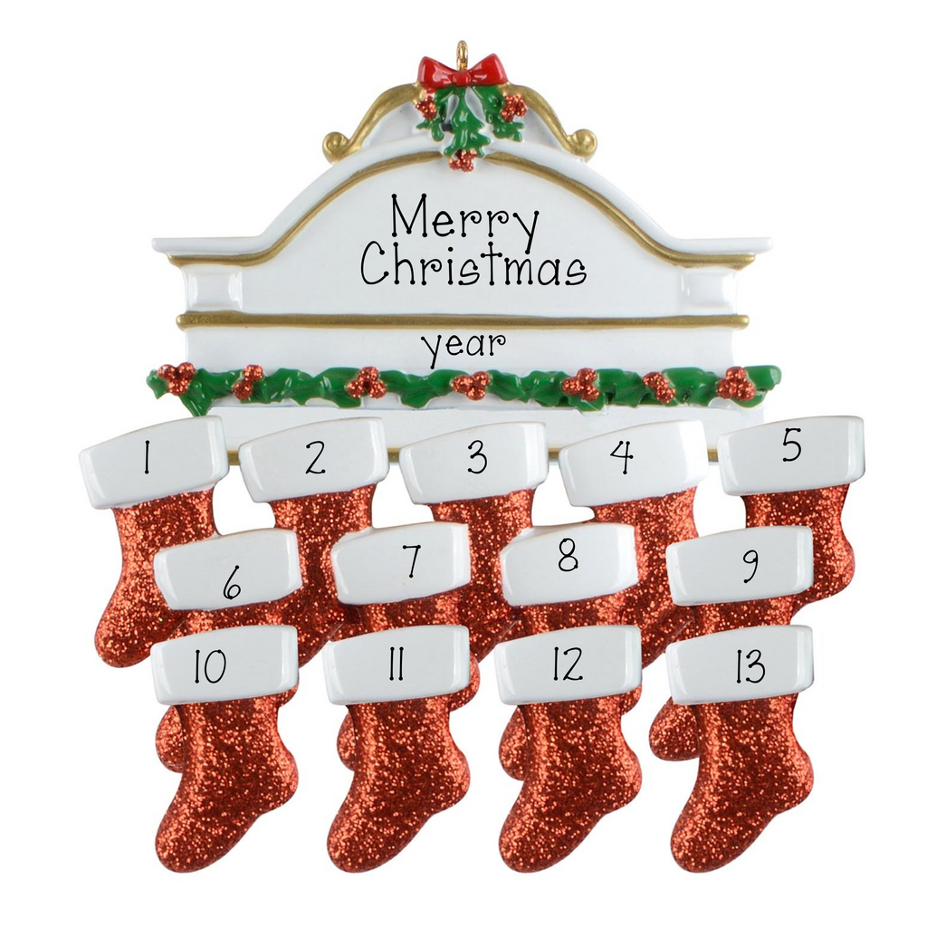 White Mantle Family of 13 Personalized Christmas Ornament ~ 13 Grandchildren