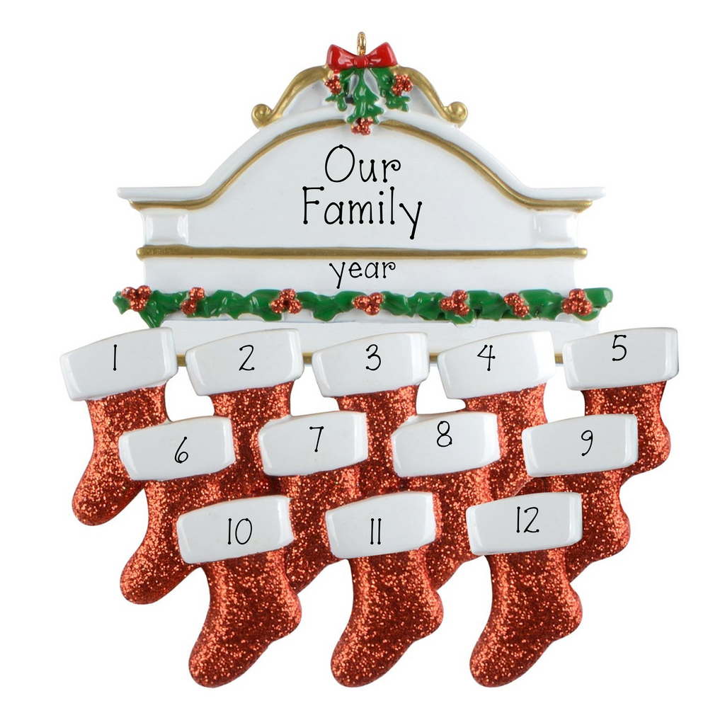 White Mantle Family of 12 Personalized Christmas Ornament ~ 12 Grandchildren