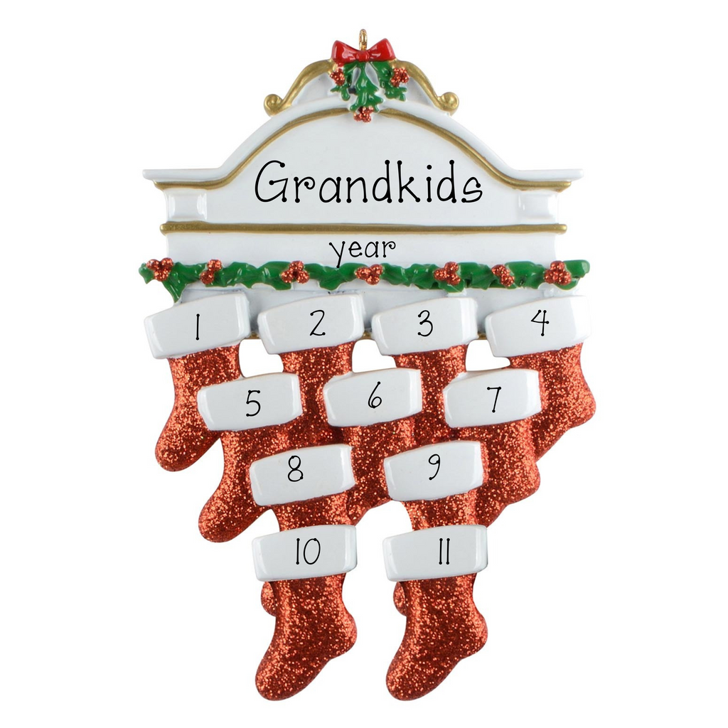 White Mantle Family of 11 Personalized Christmas Ornament ~ 11 Grandchildren