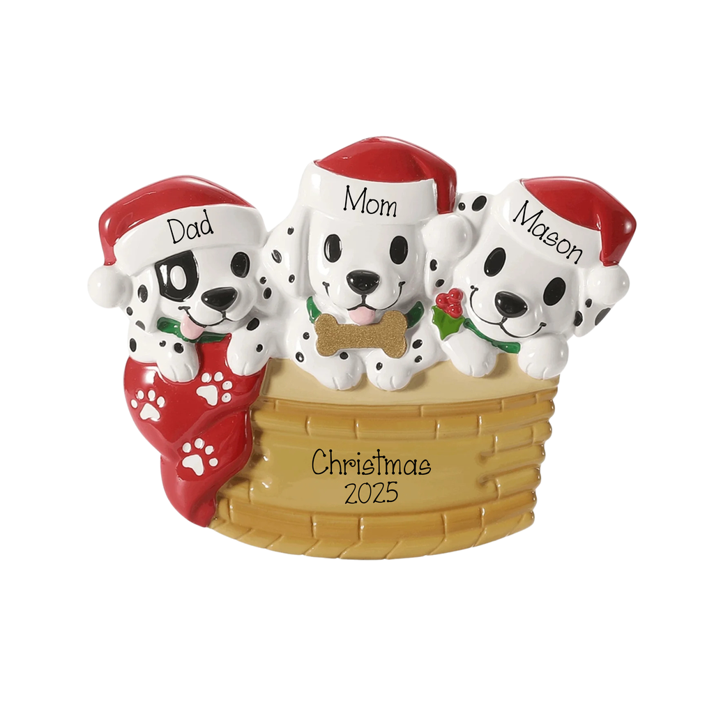 Personalized Family Of 3 Dalmatian Puppy Dog Christmas Ornament