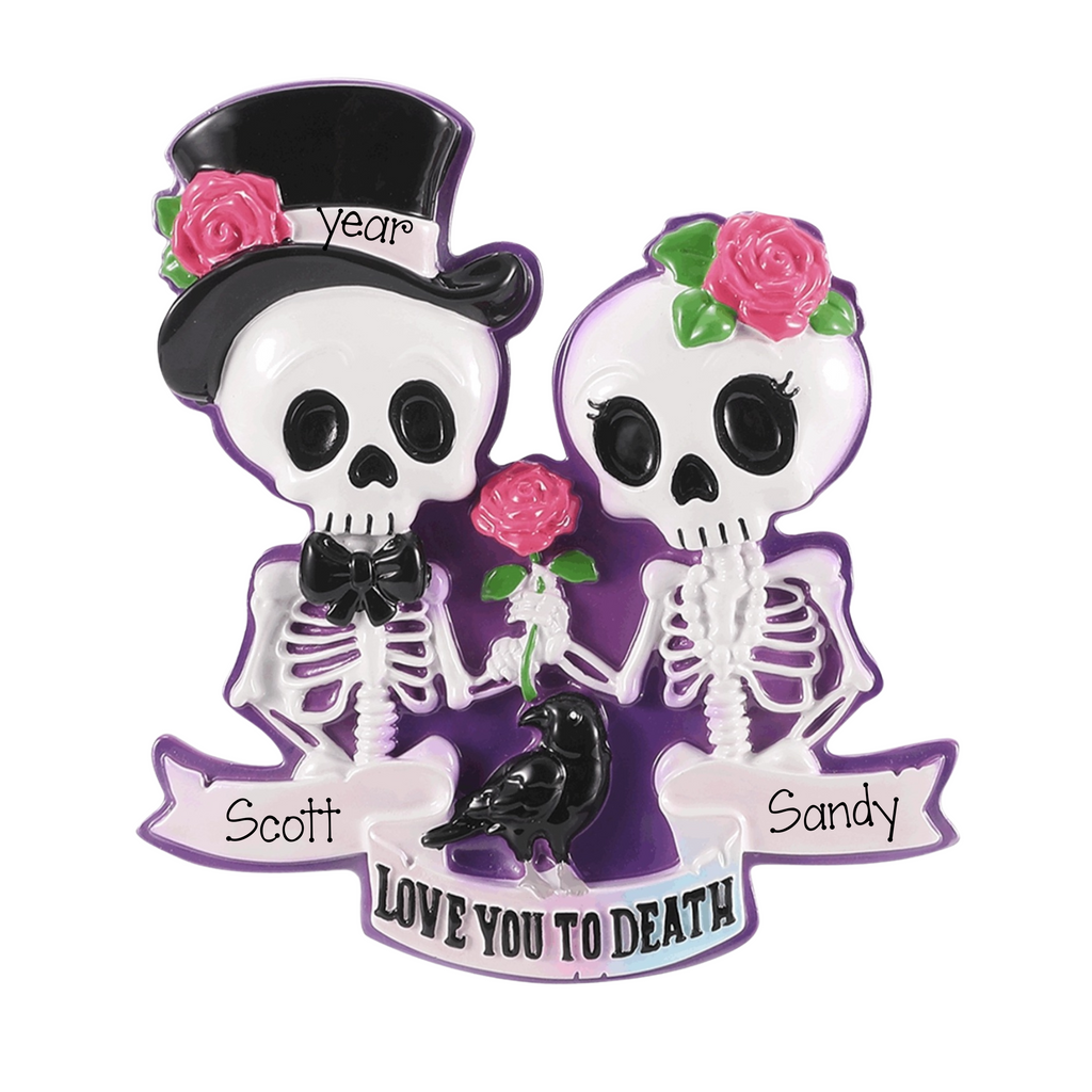Skeleton Couple Personalized Christmas Ornament ~ Love you to Death Couples Ornament