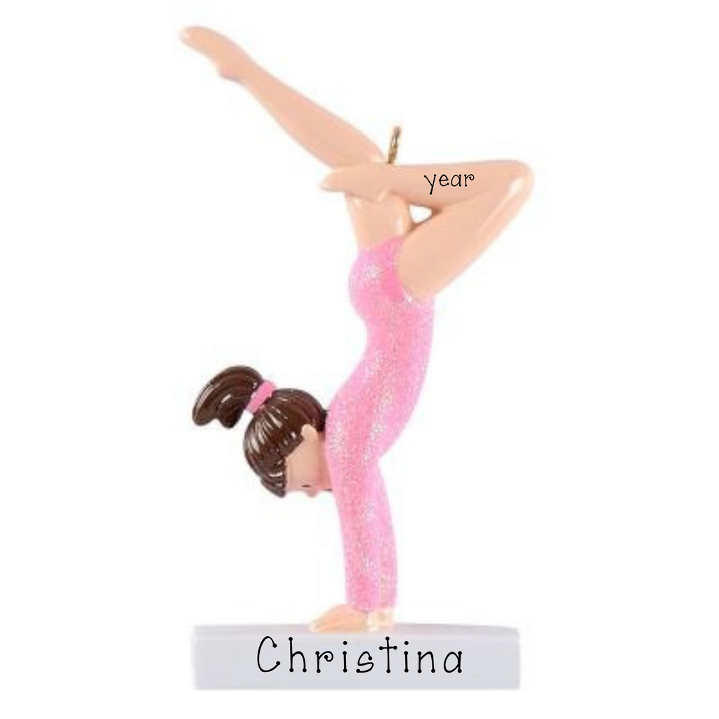 GYMNAST with Pink Glitter Leotard on balance beam Ornament