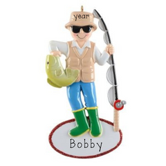 Personalized Fishing Guy Ornament ~ Gifts for Fisherman Grandpa