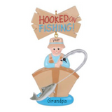 Hooked on Fishing Personalized Christmas Ornament ~ Fishing in a Boat ~ Gifts for Fisherman Grandpa ~ Fishing Gift For Dad
