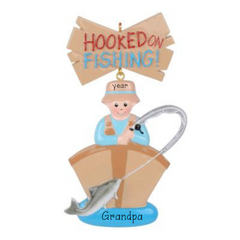 Hooked on Fishing Personalized Christmas Ornament ~ Fishing in a Boat ~ Gifts for Fisherman Grandpa ~ Fishing Gift For Dad