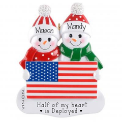 Personalized Patriotic Couple Personalized Ornament ~ Deployed Spouse American Flag Couple's Ornament