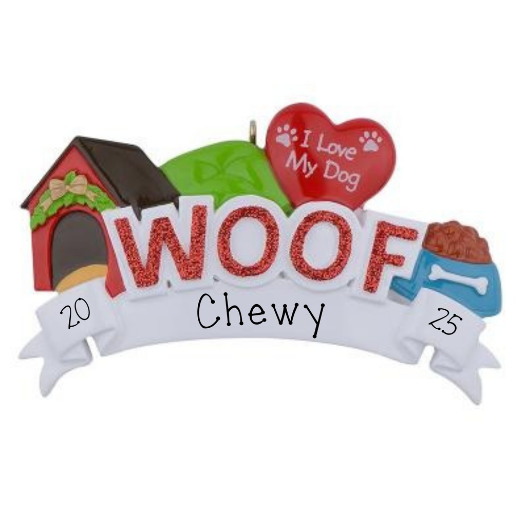 Personalized Woof Dog Christmas Ornament