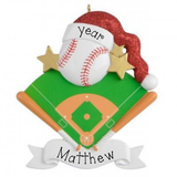 Personalized Baseball Christmas Ornament ~ Baseball Field Ornament ~ Baseball with Red Glitter Santa Hat