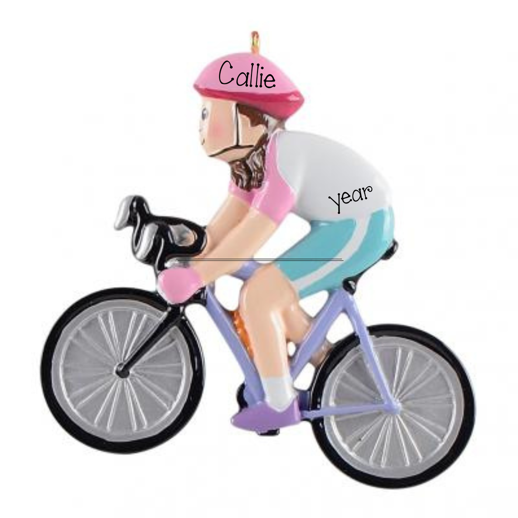 Personalized Bicycle Christmas Ornament ~ Mountain Bike Ornament ~ Female Cyclist ~ Exercise