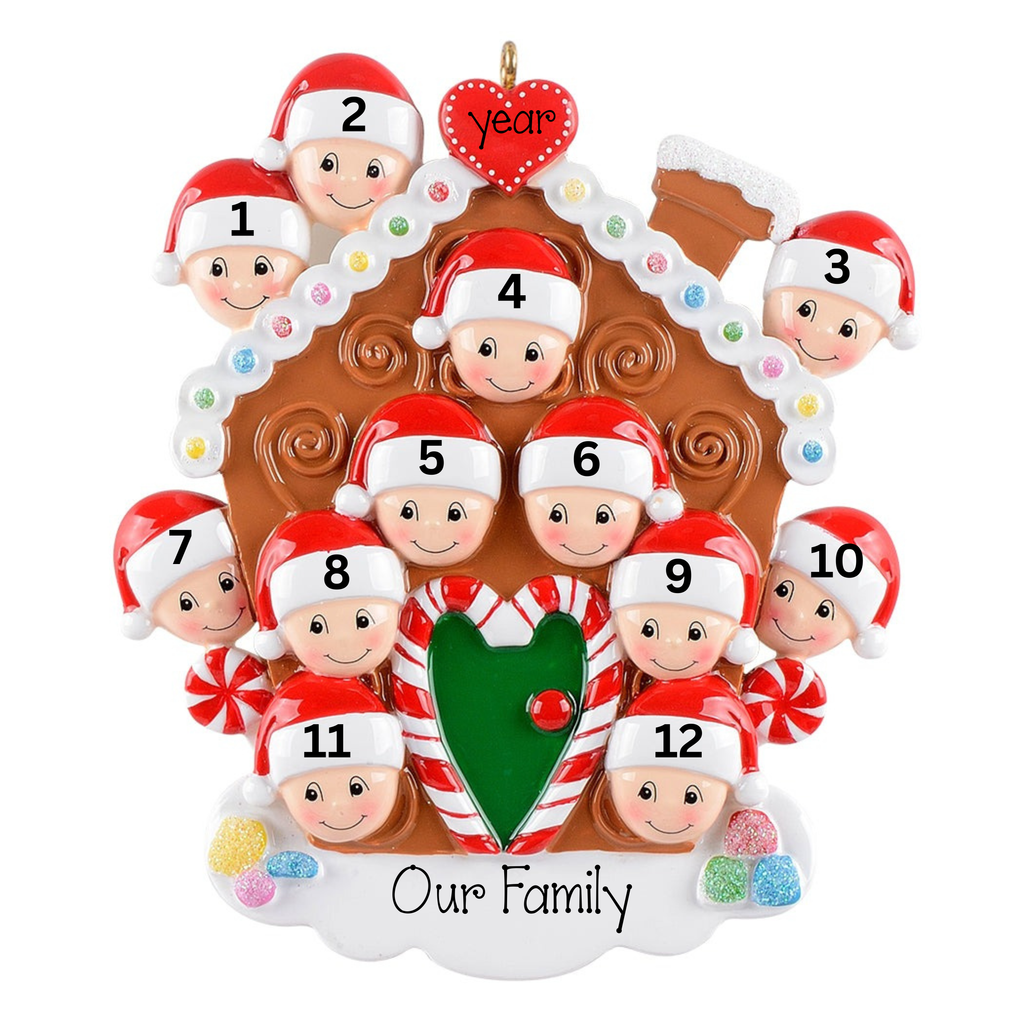 Family of 12 Gingerbread House Personalized Christmas Ornaments
