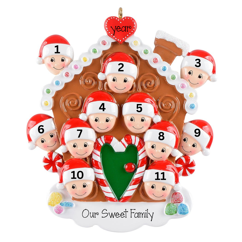 Family of 11 Gingerbread House Personalized Christmas Ornaments