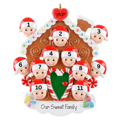 Family of 11 Gingerbread House Personalized Christmas Ornaments