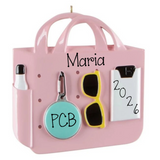Personalized Trendy Pink Beach Bag Christmas Ornament – Girls Trip, Beach Vacation Keepsake, Summer Travel Gift