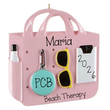 Personalized Trendy Pink Beach Bag Christmas Ornament – Girls Trip, Beach Vacation Keepsake, Summer Travel Gift