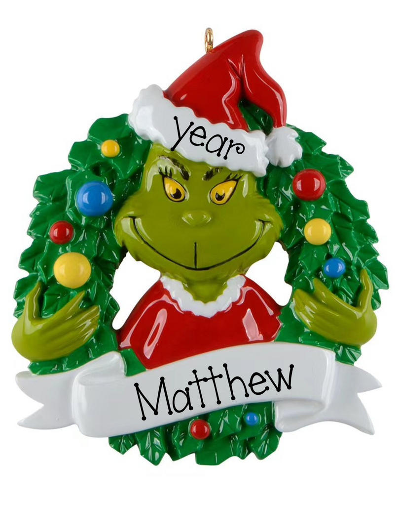 Personalized Grinch Christmas Wreath Ornament
