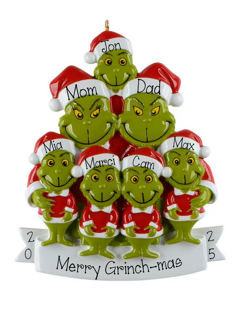 Personalized Family of 7 Grinch Christmas Ornament ~ Family of 7 Merry Grinch-mas